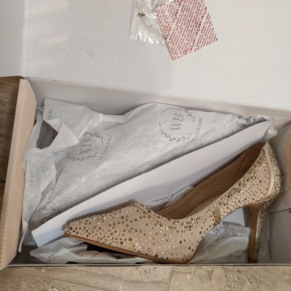 Nude mesh shiffon crystal rhinestone heels - Picture 3 of 7